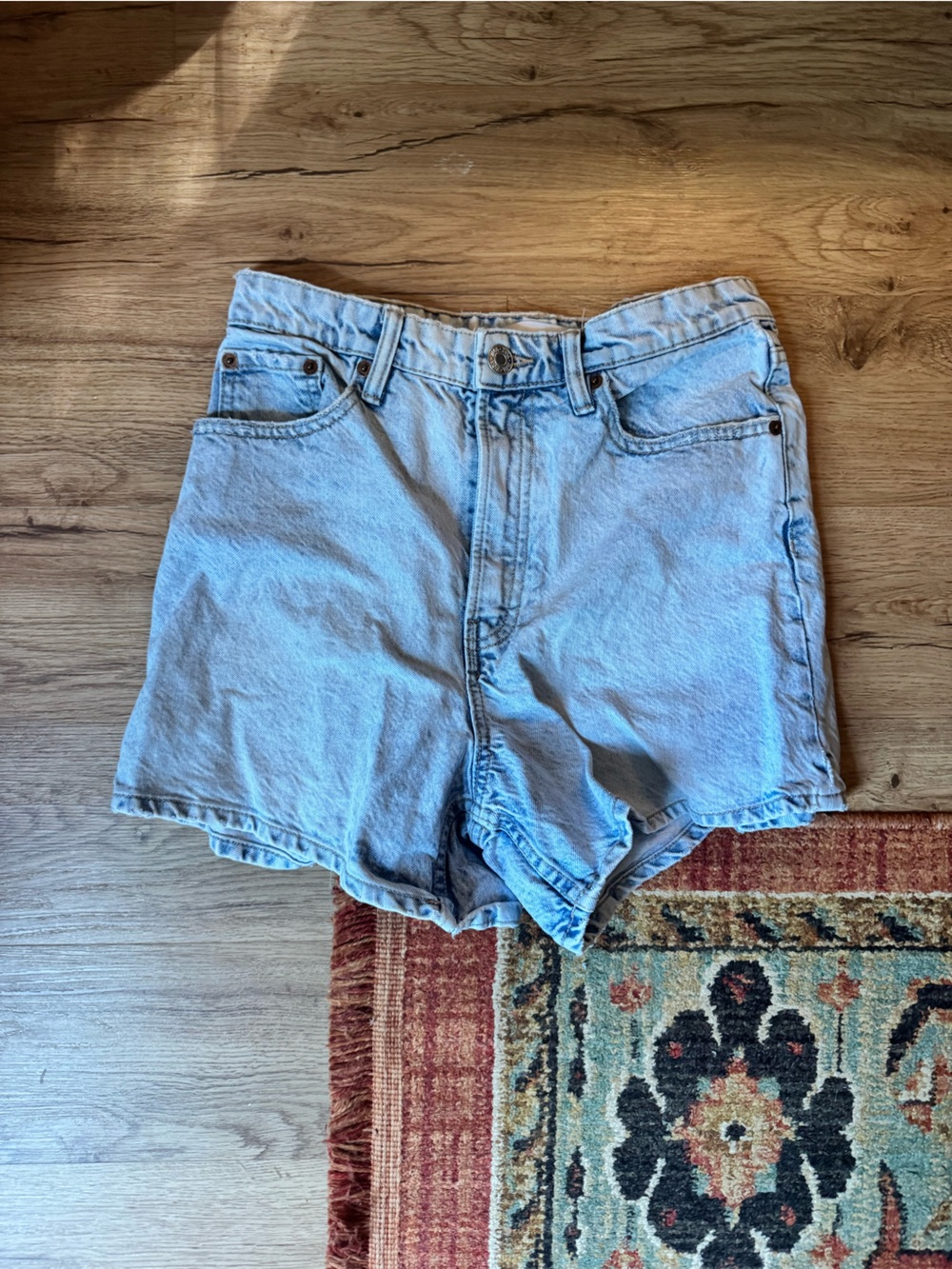 Zara Light Blue Denim High-Waist Shorts